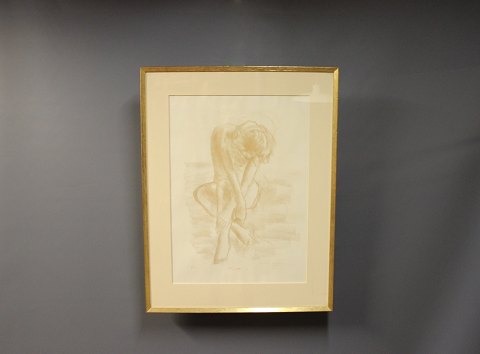 Tegning af kvindefigur, "Kvinde 1" signeret Harald Jensen 1941.
5000m2 udstilling.