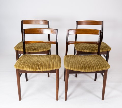 Et Sæt 4 Spisestuestole - Palisander - Grønt Stof - Dansk Design - 1960