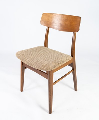 Dining room chair in teak and light fabric of danish design from the 1960s. 
5000m2 showroom.