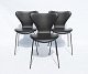 Sæt af tre Syver stole - Model 3107 - Sort Læder - Sort Stel - Arne Jacobsen - 
Fritz Hansen