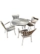 Marguerit garden set, 4 chairs, teak wood, metal, 1950s.
Great condition
